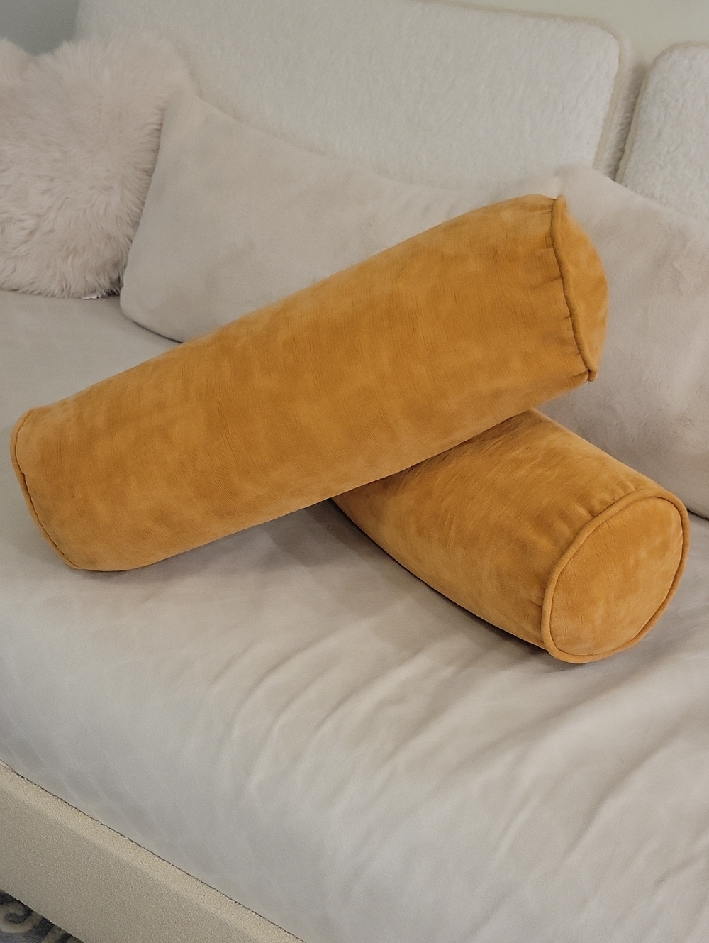 Velvet Bolster Pillow Cases - Ochre Orange Accent
